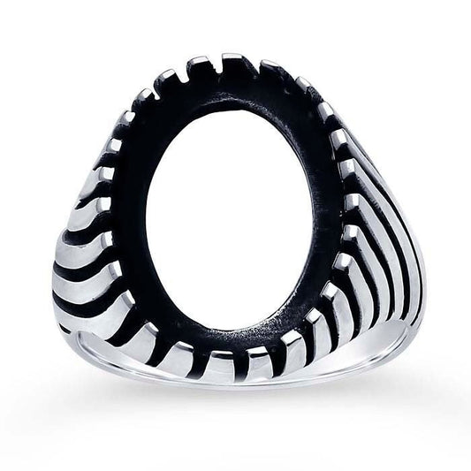 Men's 925 sterling silver oval cabochon ring mounting, size options available