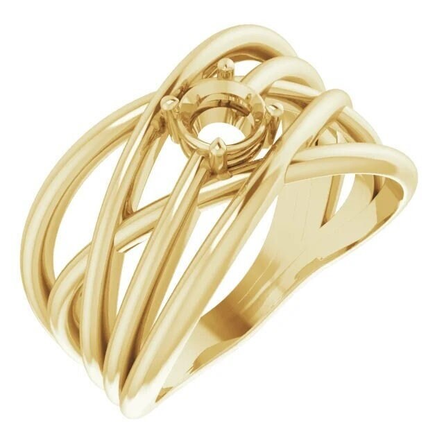Round solitaire criss-cross ring mounting available in Sterling silver, or 14k solid gold