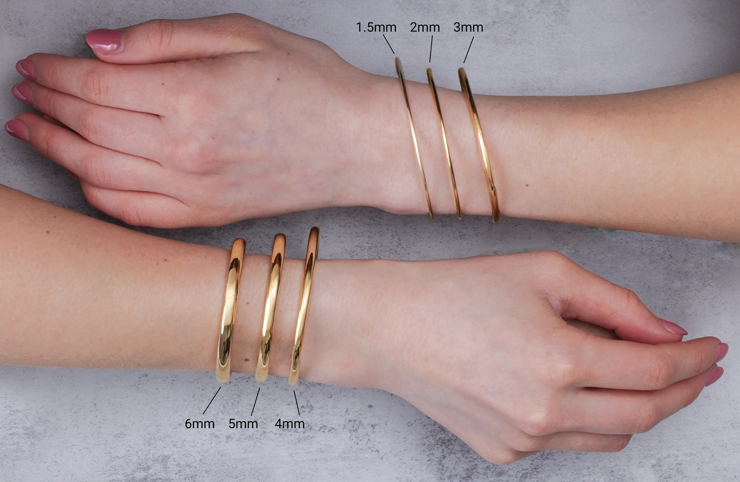 Round Three-Stone Bangle 6 3/4” Bracelet Mounting for 3.2mm Gemstones in 925 Sterling Silver or 14k Gold