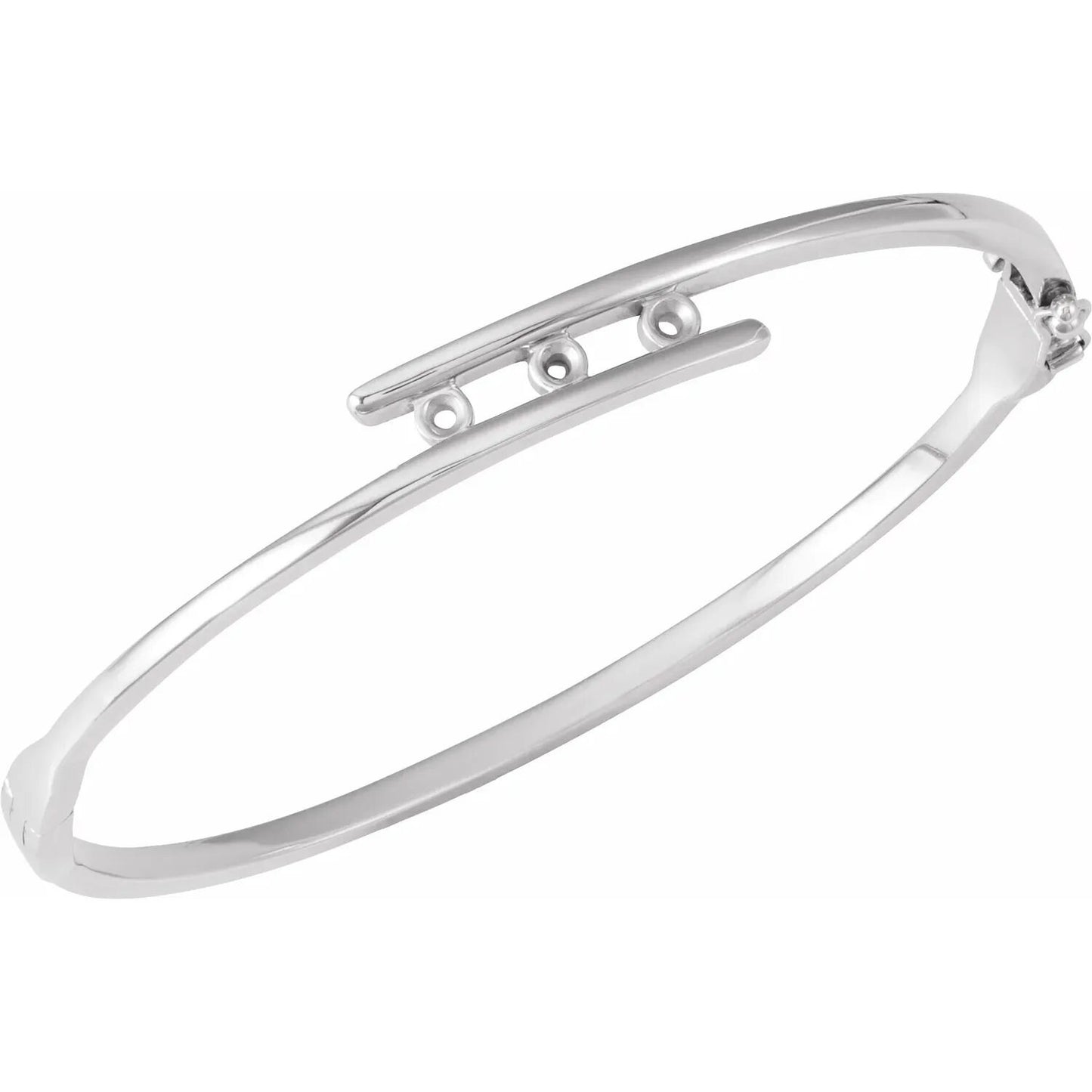 Round Three-Stone Bangle 6 3/4” Bracelet Mounting for 3.2mm Gemstones in 925 Sterling Silver or 14k Gold