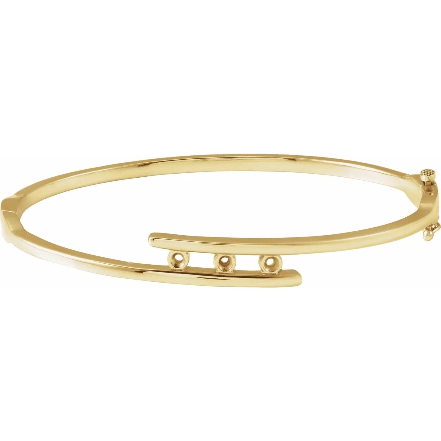 Round Three-Stone Bangle 6 3/4” Bracelet Mounting for 3.2mm Gemstones in 925 Sterling Silver or 14k Gold