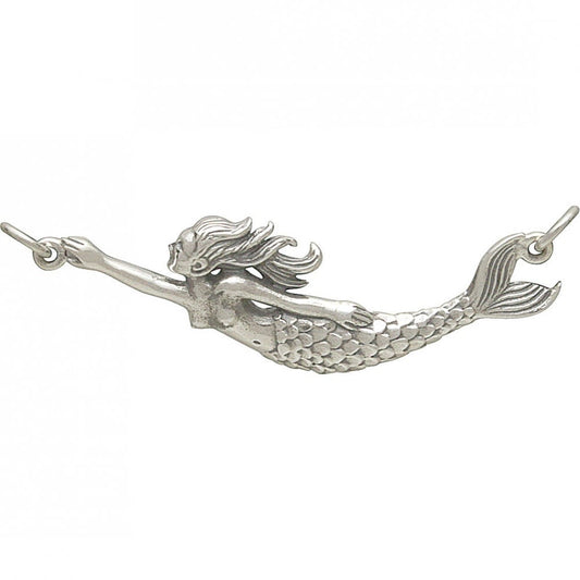 Sterling Silver Mermaid Pendant Festoon 16x42mm