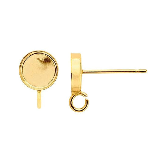 Yellow Gold-Filled Round Cabochon Post Earring Mounting with Open Ring, in 6, 8 and 10mm
