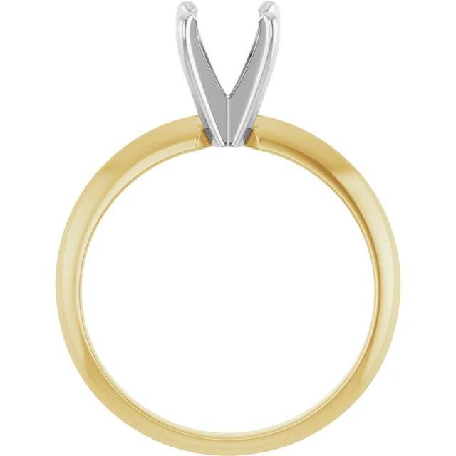 14K Yellow/White 6-6.6 mm Round 4-Prong Light Solitaire Ring Mounting, pre-notched