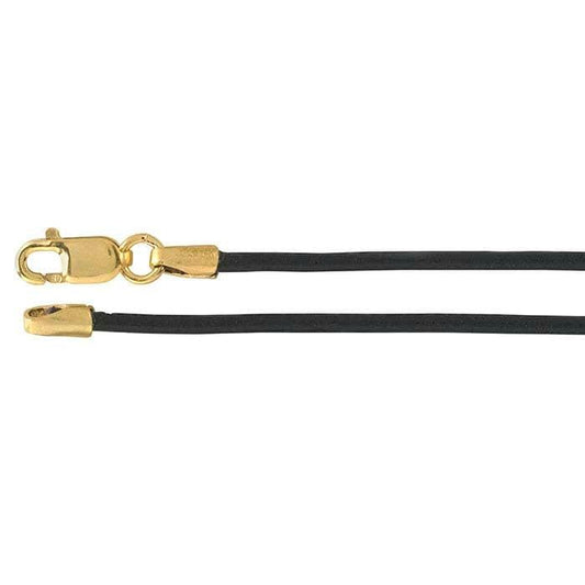 Black Leather 1.5mm/ 2mm Cord Necklace with 14/20 Yellow Gold-Filled Clasp in 16, 18, or 20inch