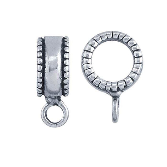 Sterling Silver Beaded-Edge Slide Pendant Bail with Ring, 12.4 x 9mm