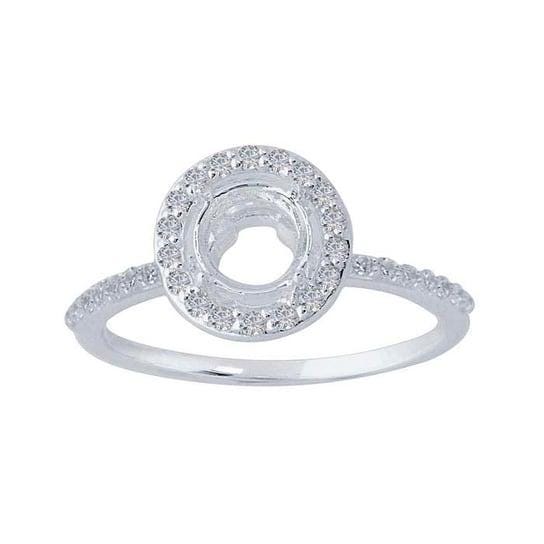 Sterling Silver 6.5mm Round Semi-Mount Halo Engagement Ring Mounting, sz 7