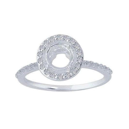 Sterling Silver 6.5mm Round Semi-Mount Halo Engagement Ring Mounting, sz 7