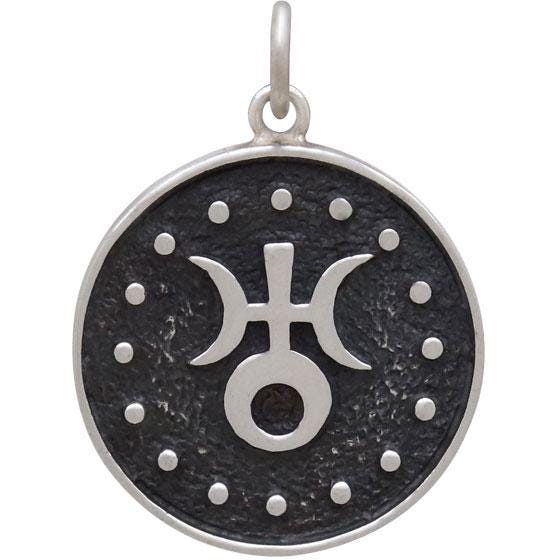 Sterling Silver Astrology Aquarius Pendant 24x18mm