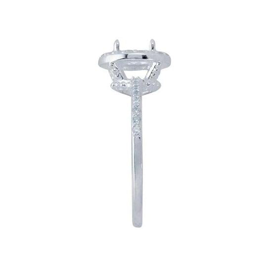 Sterling Silver 6.5mm Round Semi-Mount Halo Engagement Ring Mounting, sz 7