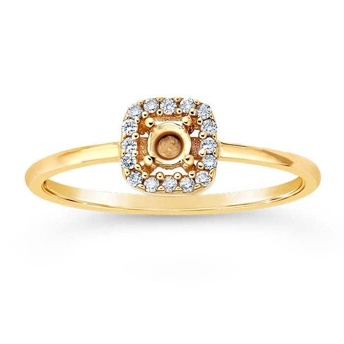 14K Yellow Gold Diamond Halo Engagement Ring Mounting, Sz 7 & 8