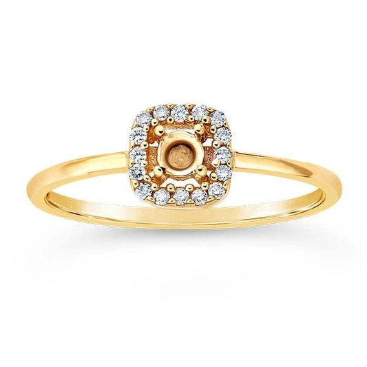 14K Yellow Gold Diamond Halo Engagement Ring Mounting, Sz 7 & 8