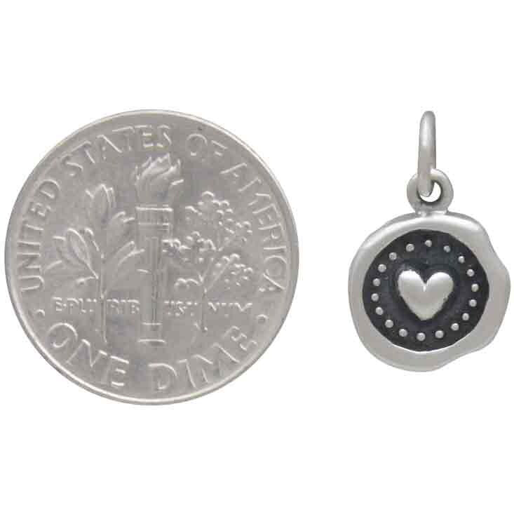 Sterling Silver Wax Seal Heart Charm 16x10mm
