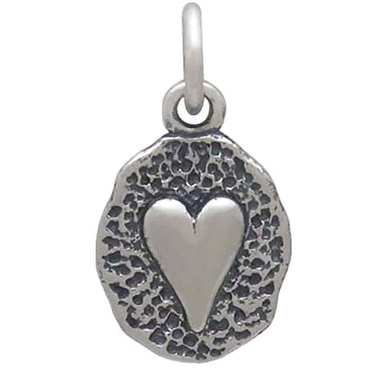 Sterling Silver Heart on Oval Coin Charm 17x9mm