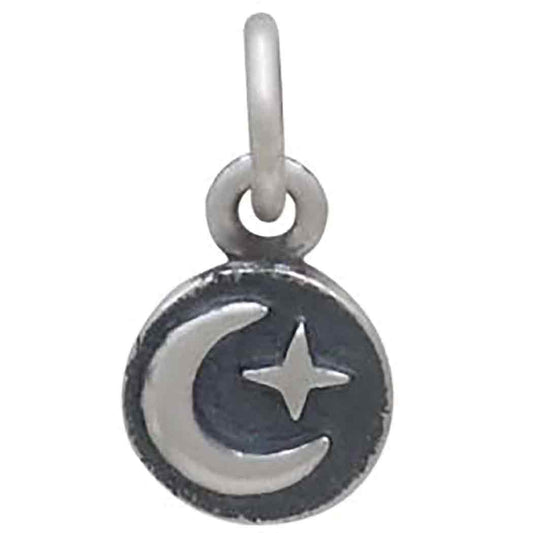 Sterling Silver Mini Moon and Star Coin Charm 12x6mm