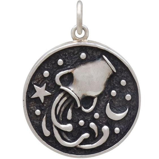Sterling Silver Astrology Aquarius Pendant 24x18mm