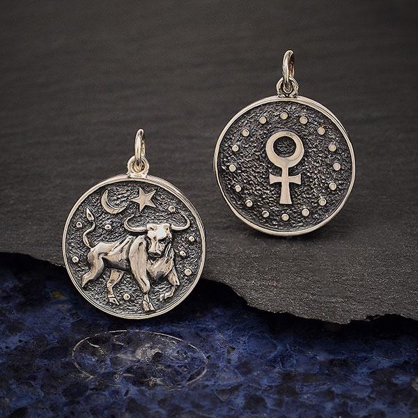 Sterling Silver Astrology Taurus Pendant 24x18mm