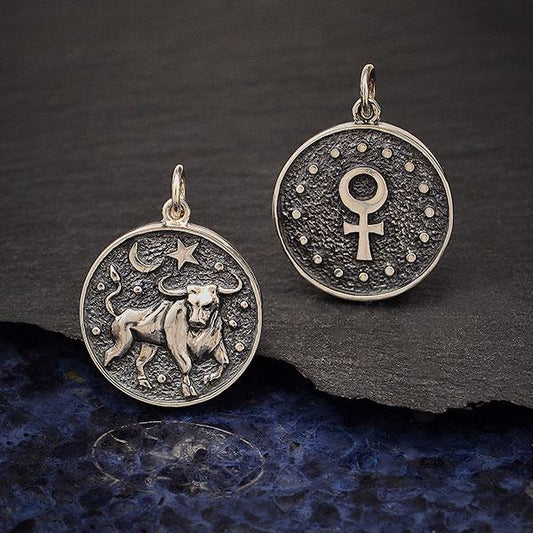 Sterling Silver Astrology Taurus Pendant 24x18mm