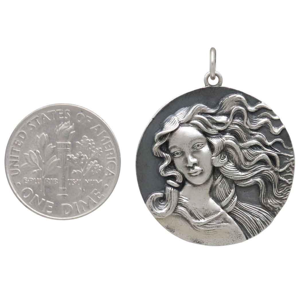 Sterling Silver Birth of Venus Portrait Pendant 30x25mm