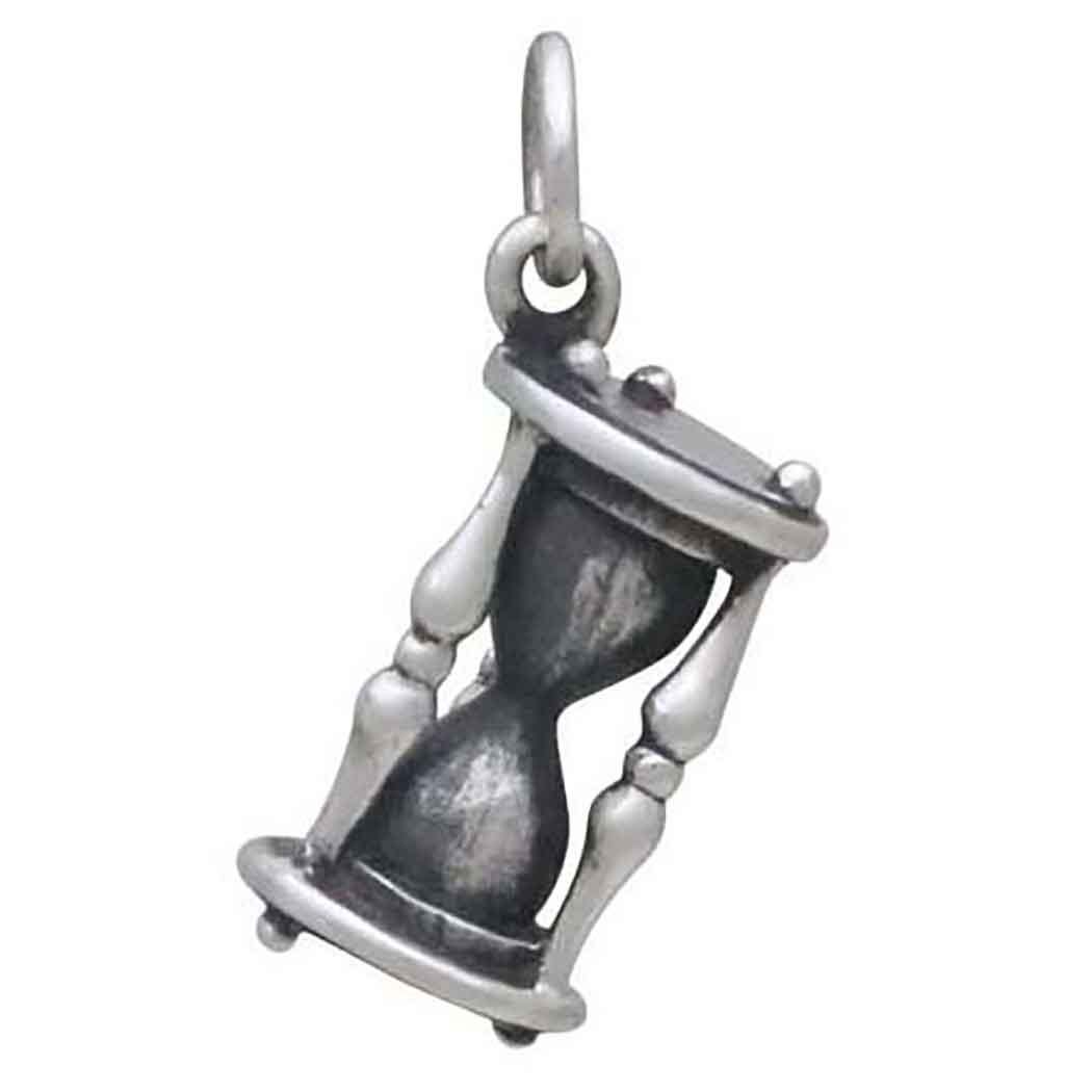 Sterling Silver 3D Hourglass Charm 21x8mm