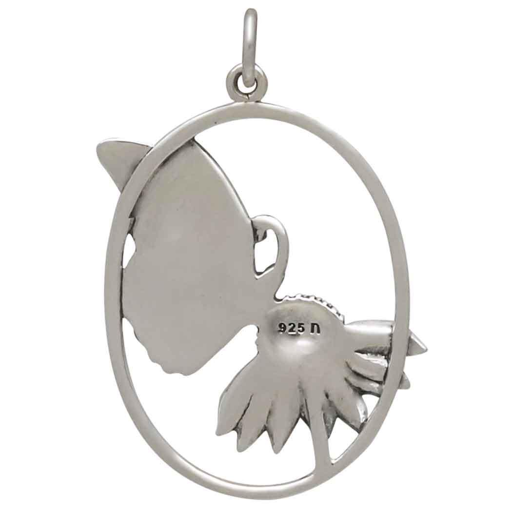 Sterling Silver Butterfly on Flower Pendant 31x21mm