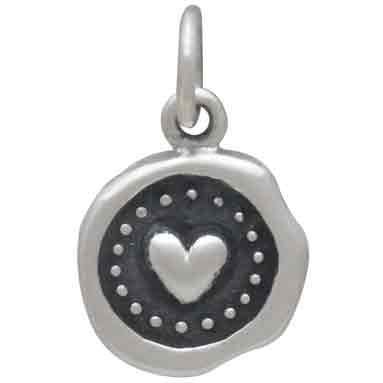 Sterling Silver Wax Seal Heart Charm 16x10mm
