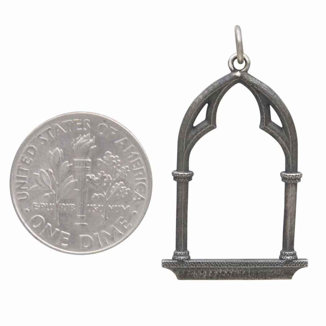 Sterling Silver Gothic Window Charm 33x19mm