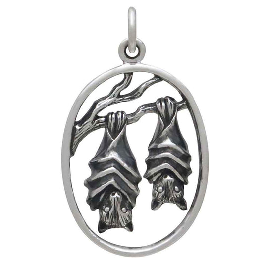 Sterling Silver Mom and Baby Bat Pendant 27x16mm