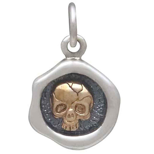 Wax Seal Skull Charm 16x10mm, Sterling Silver and Bronze