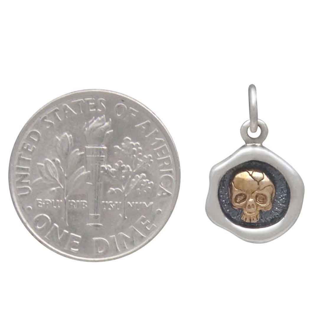 Wax Seal Skull Charm 16x10mm, Sterling Silver and Bronze