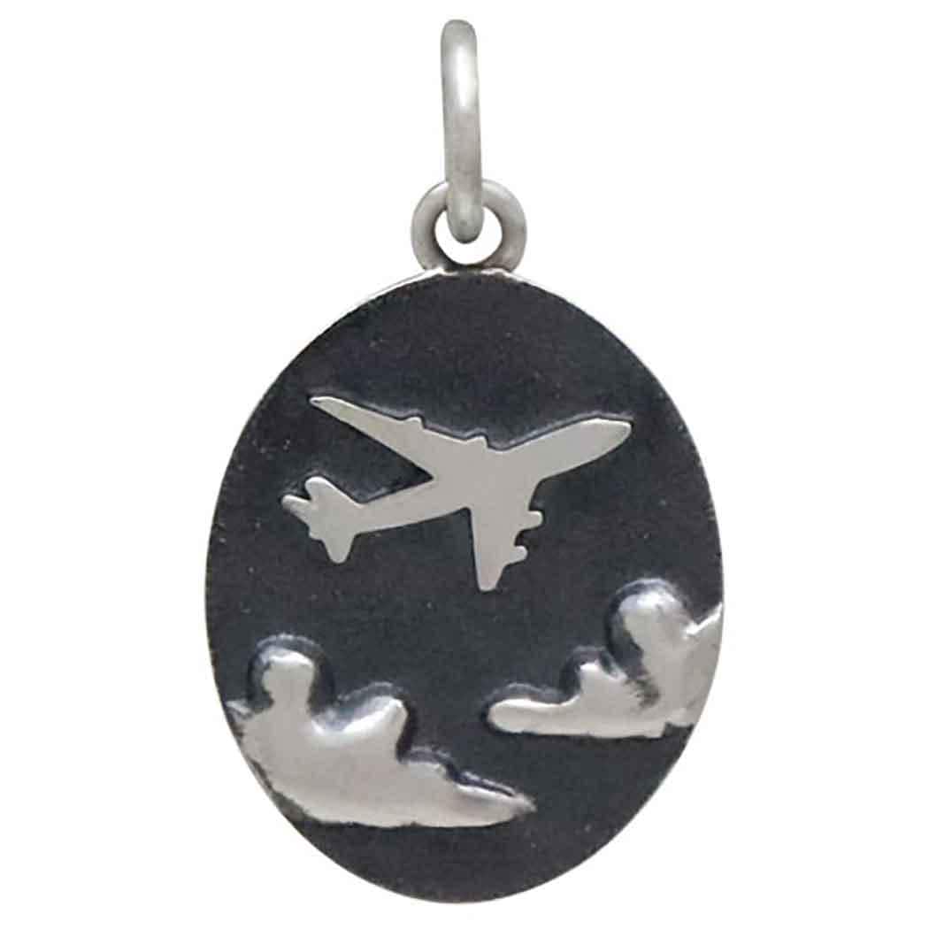 Sterling Silver Flying Airplane Pendant 20x12mm