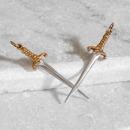 Mixed Metal Crossed Swords Pendant Festoon 32x50mm
