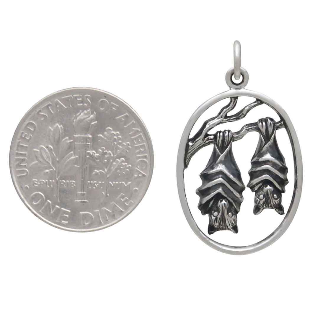 Sterling Silver Mom and Baby Bat Pendant 27x16mm