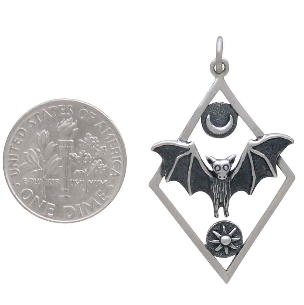 Silver Branches and Bat Pendant in Diamond Frame 35x21mm