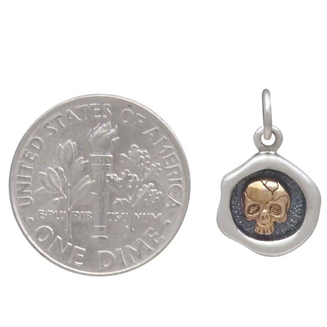 Mixed Metal Wax Seal Skull Charm 16x10mm