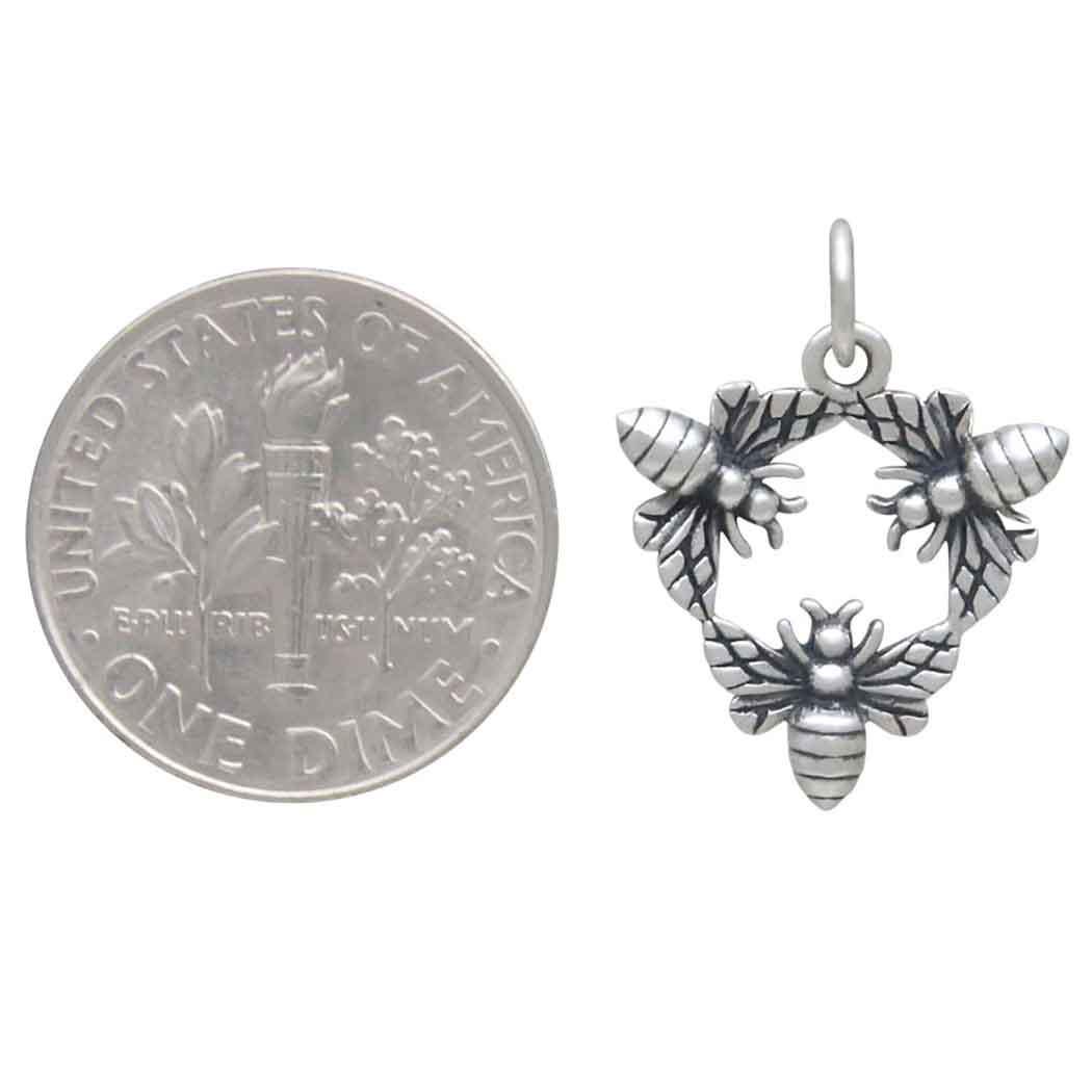 Sterling Silver Triple Bee Charm 21x16mm