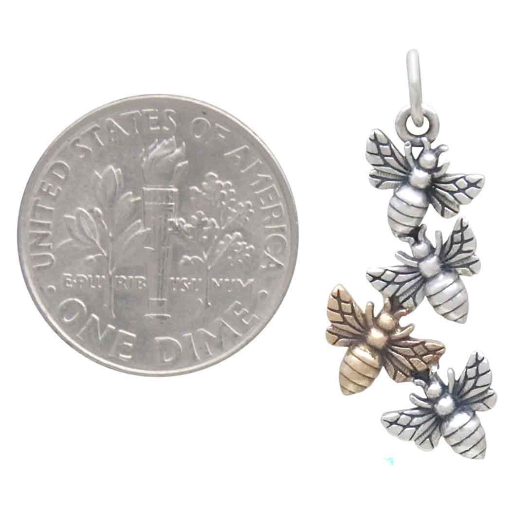 Mixed Metal Bee Cluster Charm 27x11mm