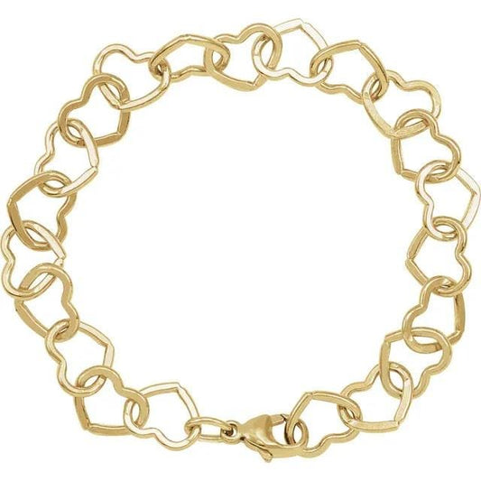14K Yellow Gold-Filled or Sterling Silver 9 mm Heart Chain by the inch, 7" Bracelet or 16" Necklace, Custom size available