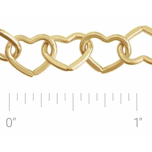 14K Yellow Gold-Filled or Sterling Silver 9 mm Heart Chain by the inch, 7" Bracelet or 16" Necklace, Custom size available