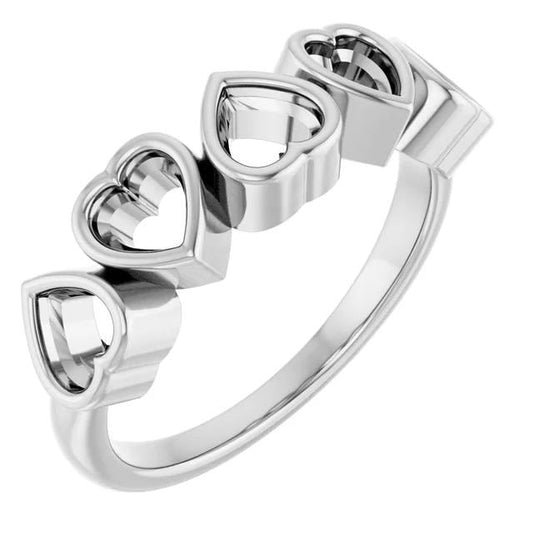Sterling Silver Five-Stone Heart Ring: Lab Diamond or Black Onyx