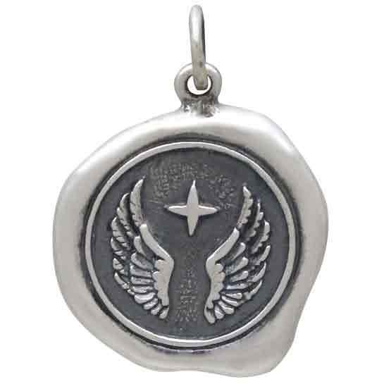 Sterling Silver Wings Wax Seal Charm 23x17mm