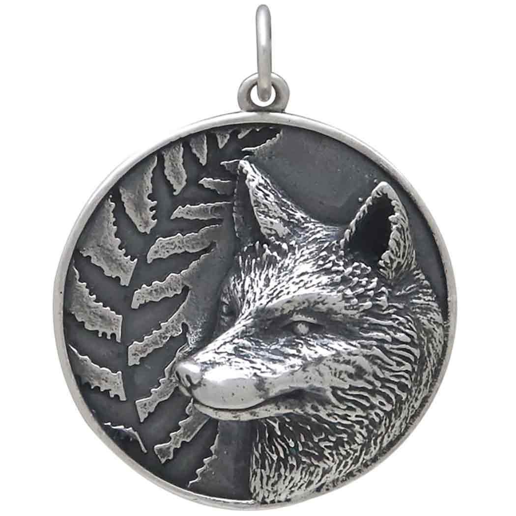 Sterling Silver Fox and Fern Pendant 28x22mm