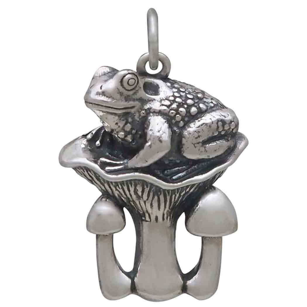 Sterling Silver Toad and Mushroom Pendant 25x16mm