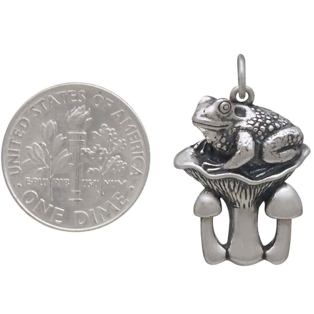 Sterling Silver Toad and Mushroom Pendant 25x16mm