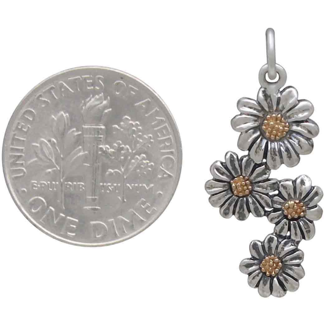 Mixed Metal Daisy Cluster Charm 27x12mm