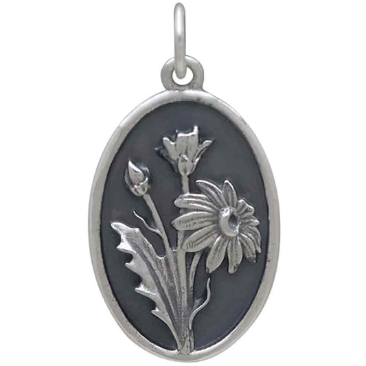 Silver Daisy Charm - April Birthflower 25x13mm