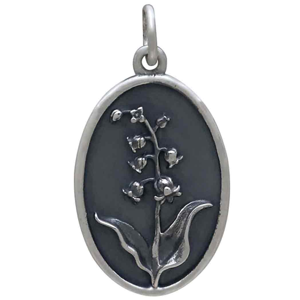 Silver Lily of the Valley Charm - May Birthflower 25x13mm