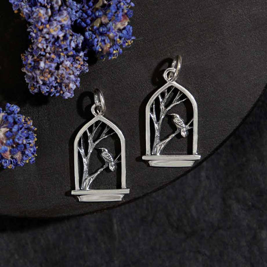 Sterling Silver Raven in Window Charm 22x11mm