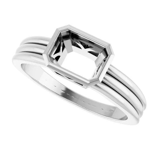 Bezel Set Emerald Cut Ring Mounting: Sterling Silver or 14k Gold