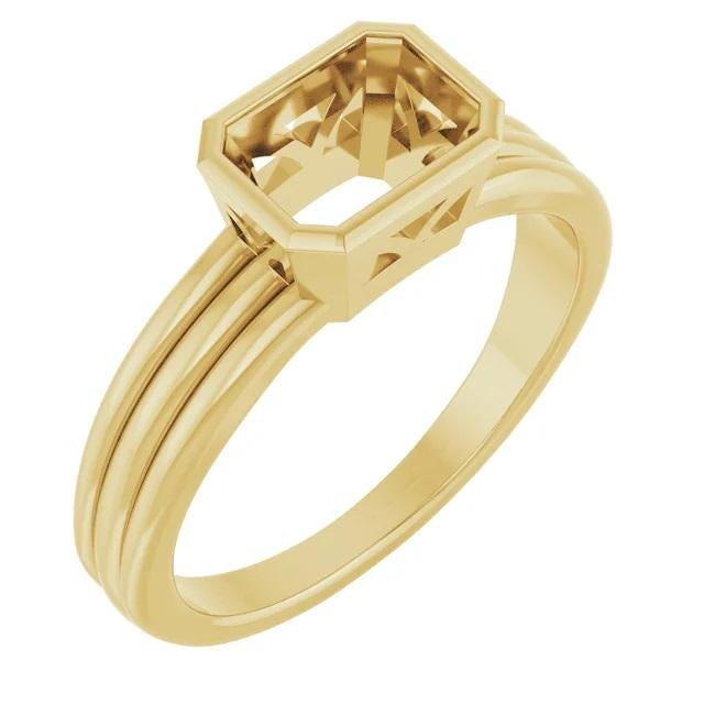 Bezel Set Emerald Cut Ring Mounting: Sterling Silver or 14k Gold